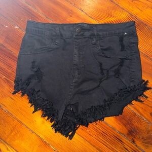 Black Distressed Denim Shorts